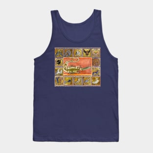 MEDIEVAL BESTIARY,CROCODILE EATING SEA SERPENT, MYTHICAL ANIMALS IN GOLD PINK BLUE COLORS Tank Top